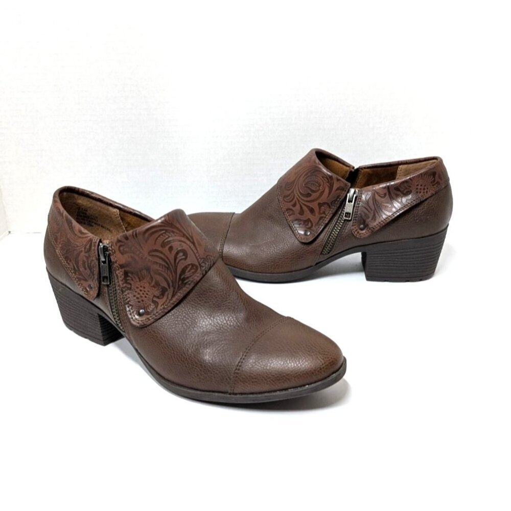 b.o.c. Embossed Floral Booties Rosemela Womens 11M Zip-Up Western Comfort